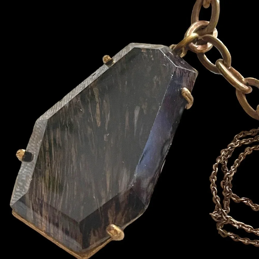 Cool Vintage Gold Large Art Glass Pentagon Chain Statement Necklace 24” S Hook